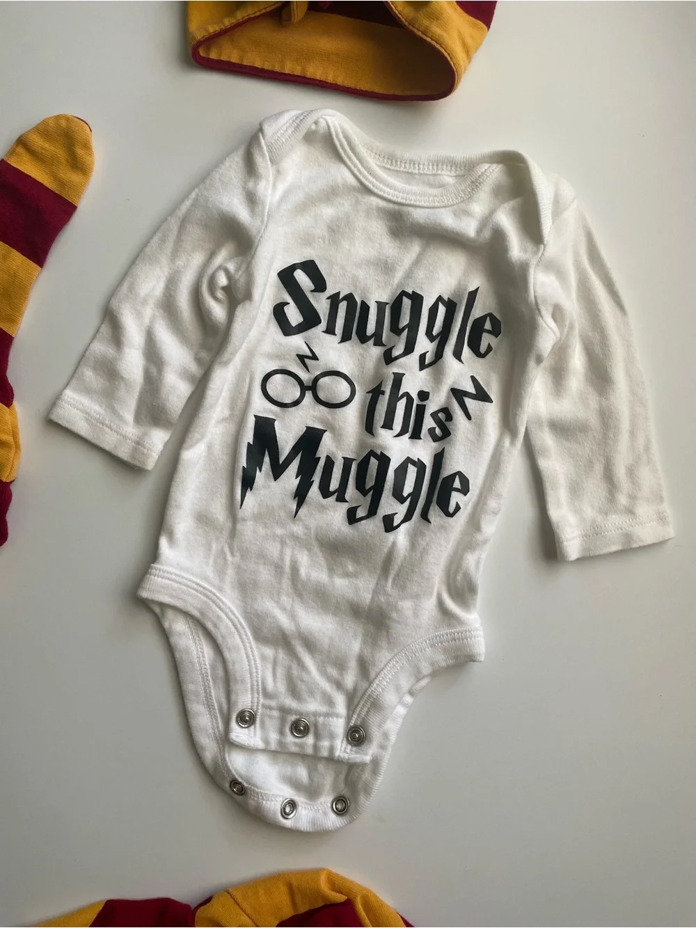 ‘Snuggle this Muggle’ Harry Potter Gryffindor Striped Outfit with Hat & Headband